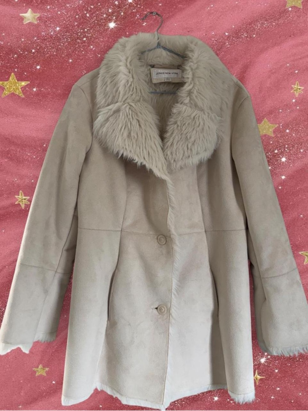 Jones New York Light Cream Teddy Faux-Shearling Coat